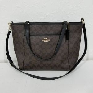 Coach black and brown Signature Peyton zipper tote